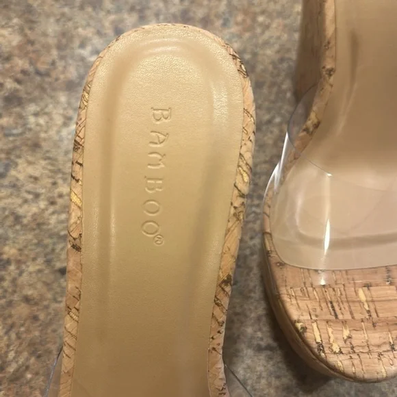 Bamboo Wedge Sandal Clear Strap Womens Size 7.5 Slip On Style - Picture 10 of 16